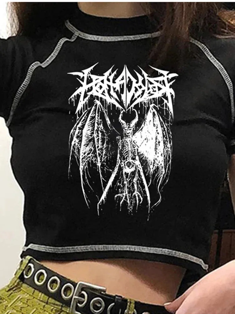Retro Black Demon Punk Gothic Crop Top from Harajuku