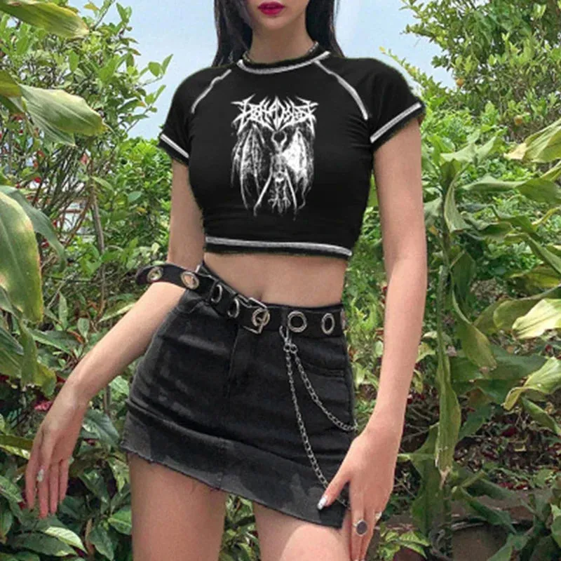 Retro Black Demon Punk Gothic Crop Top from Harajuku