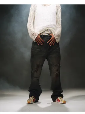 Retro Bootcut Ripped Jeans