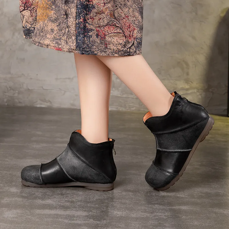 Retro Handmade Leather Stitching Women's Short Boots