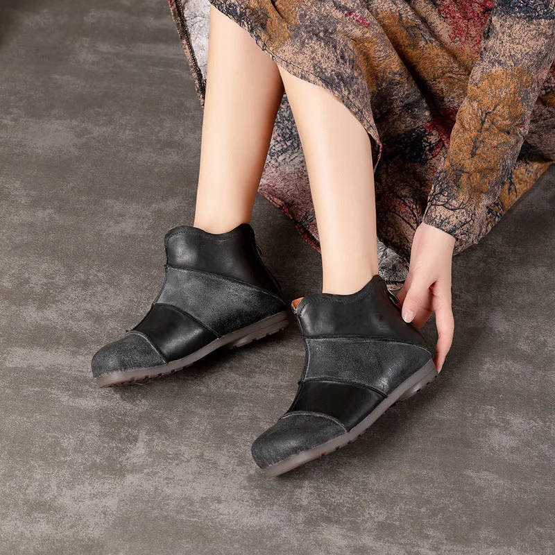 Retro Handmade Leather Stitching Women's Short Boots