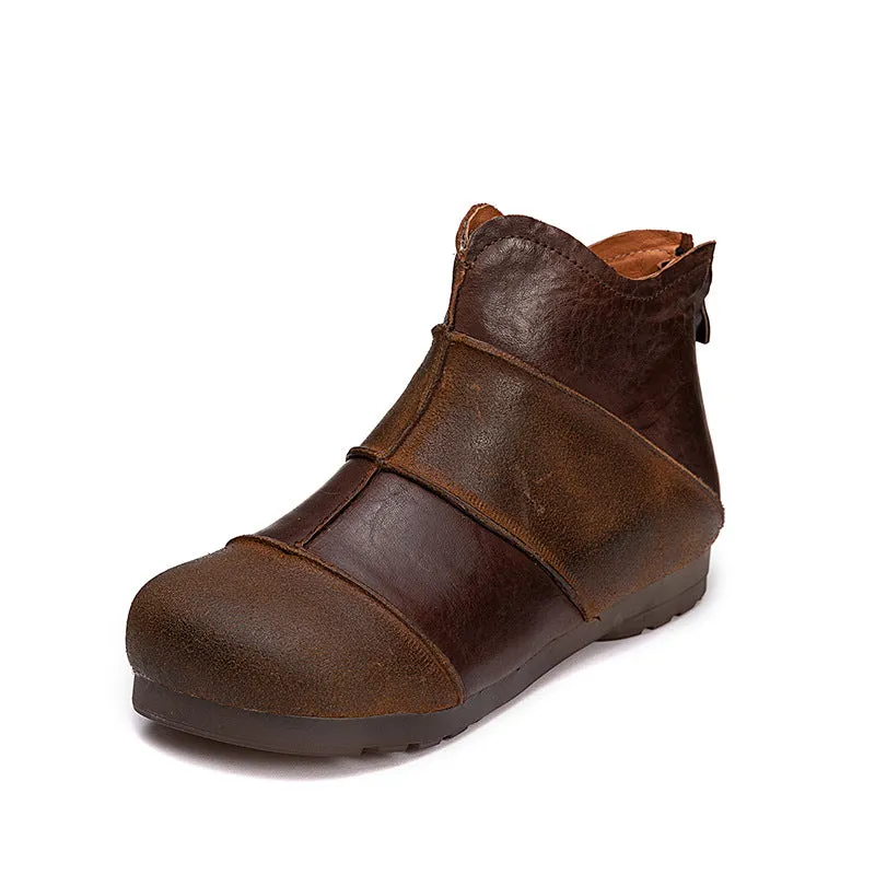 Retro Handmade Leather Stitching Women's Short Boots
