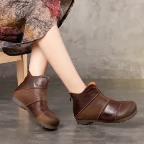 Retro Handmade Leather Stitching Women's Short Boots