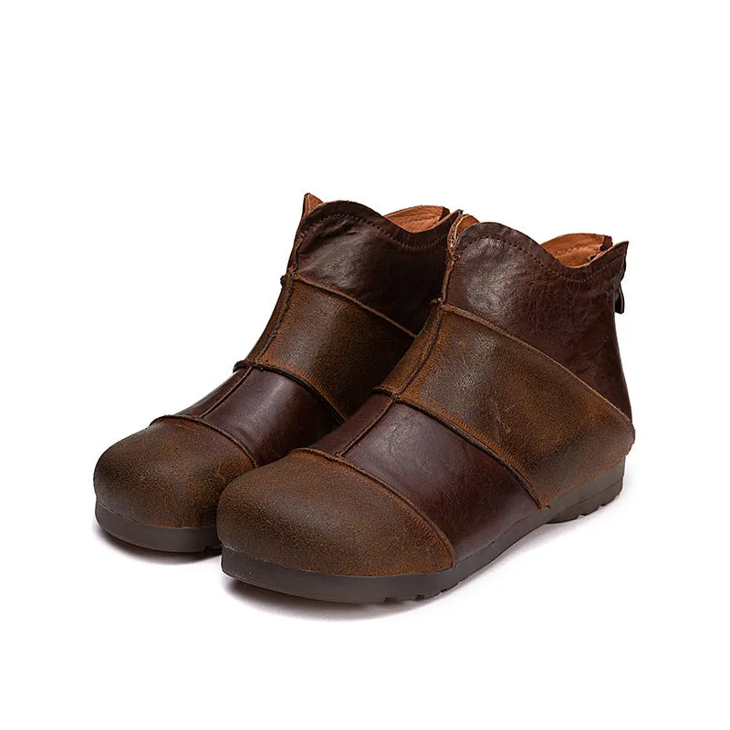 Retro Handmade Leather Stitching Women's Short Boots