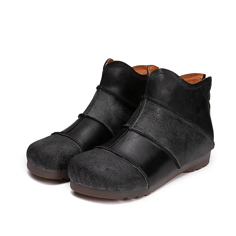 Retro Handmade Leather Stitching Women's Short Boots
