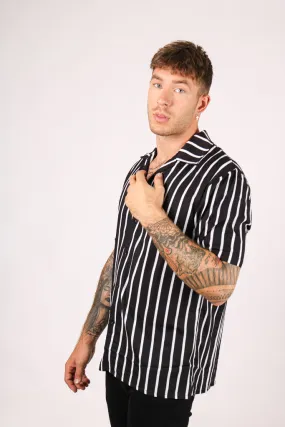 Revere Shirt Black White Fine Pin Stripe Oversized Relaxed Shirt