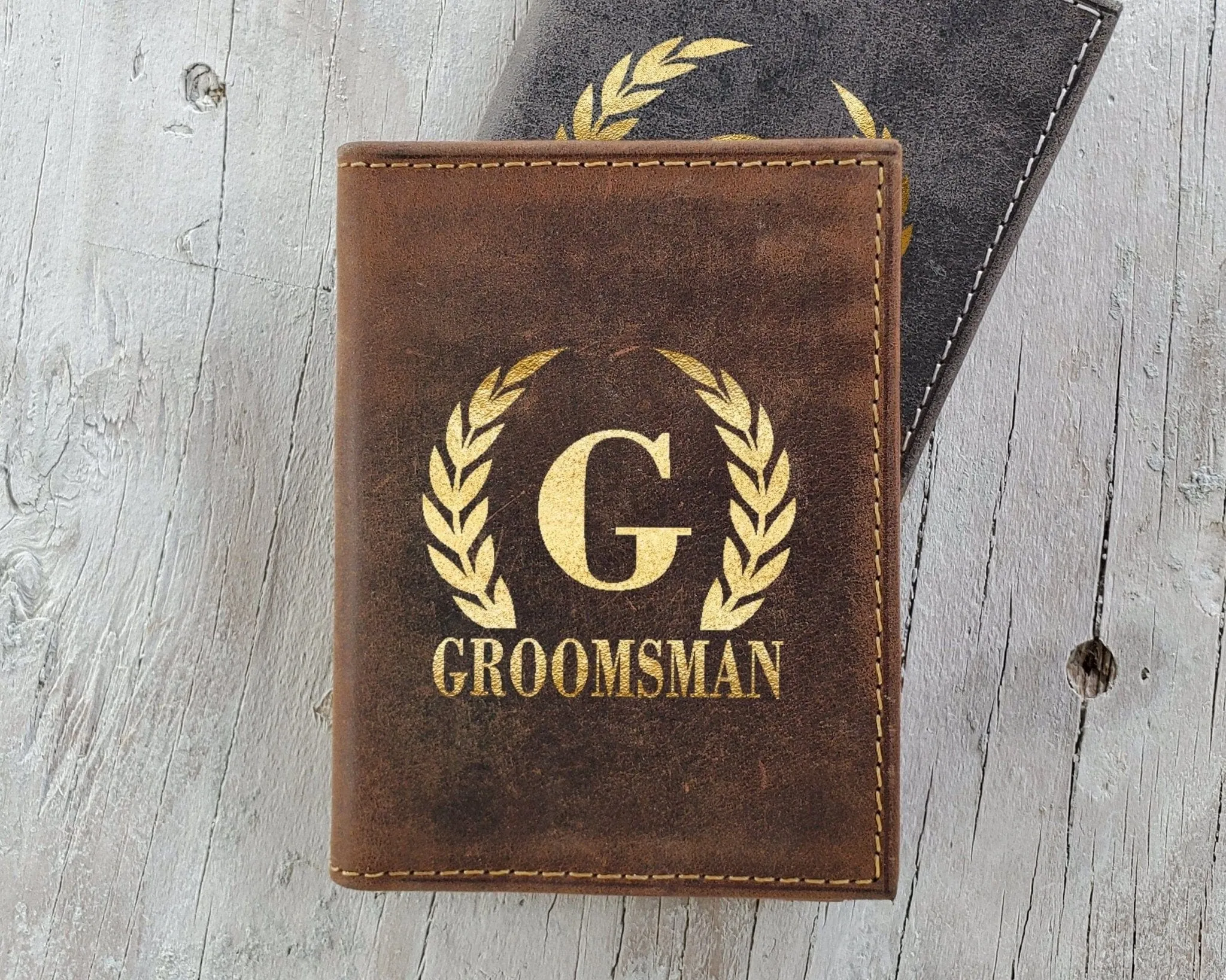 RFID Blocking Slim Black or Brown Wallet Personalized Gold Foil Monogram 70th Birthday Gift for Men Dad Women from Daughter Genuine Leather