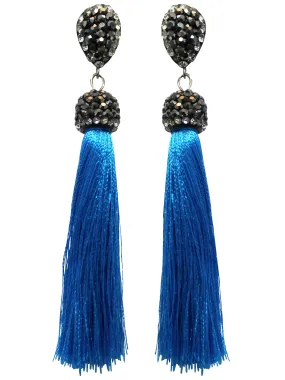 Rhinestone Turquoise Fringe Tassel Drop Earrings