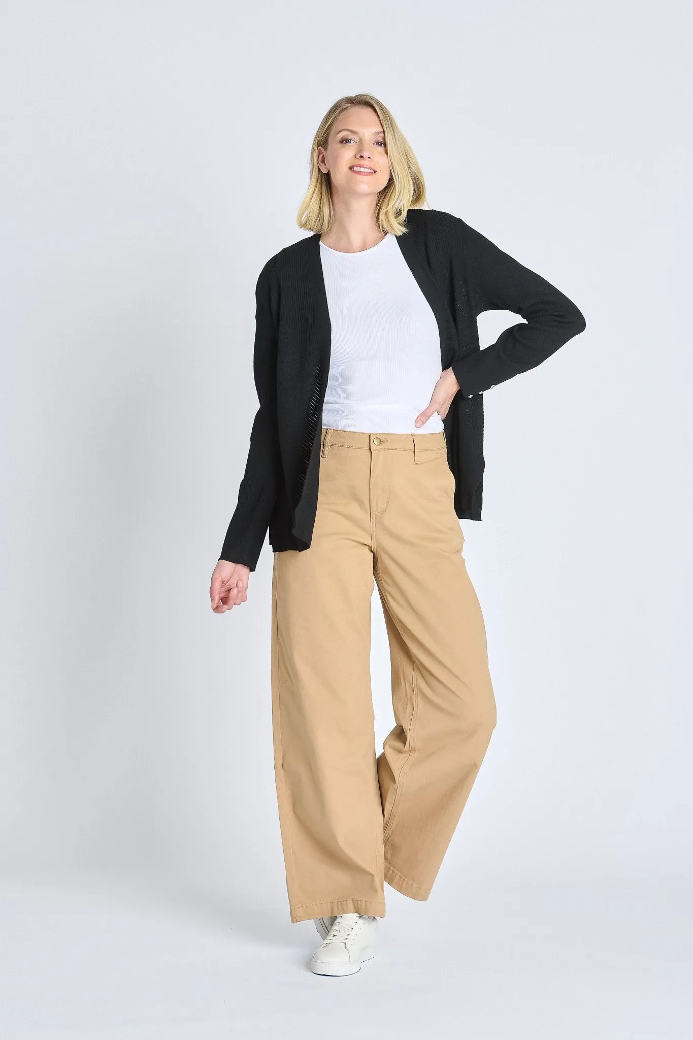 Rib Stitch Open Cardigan Sweater, Black
