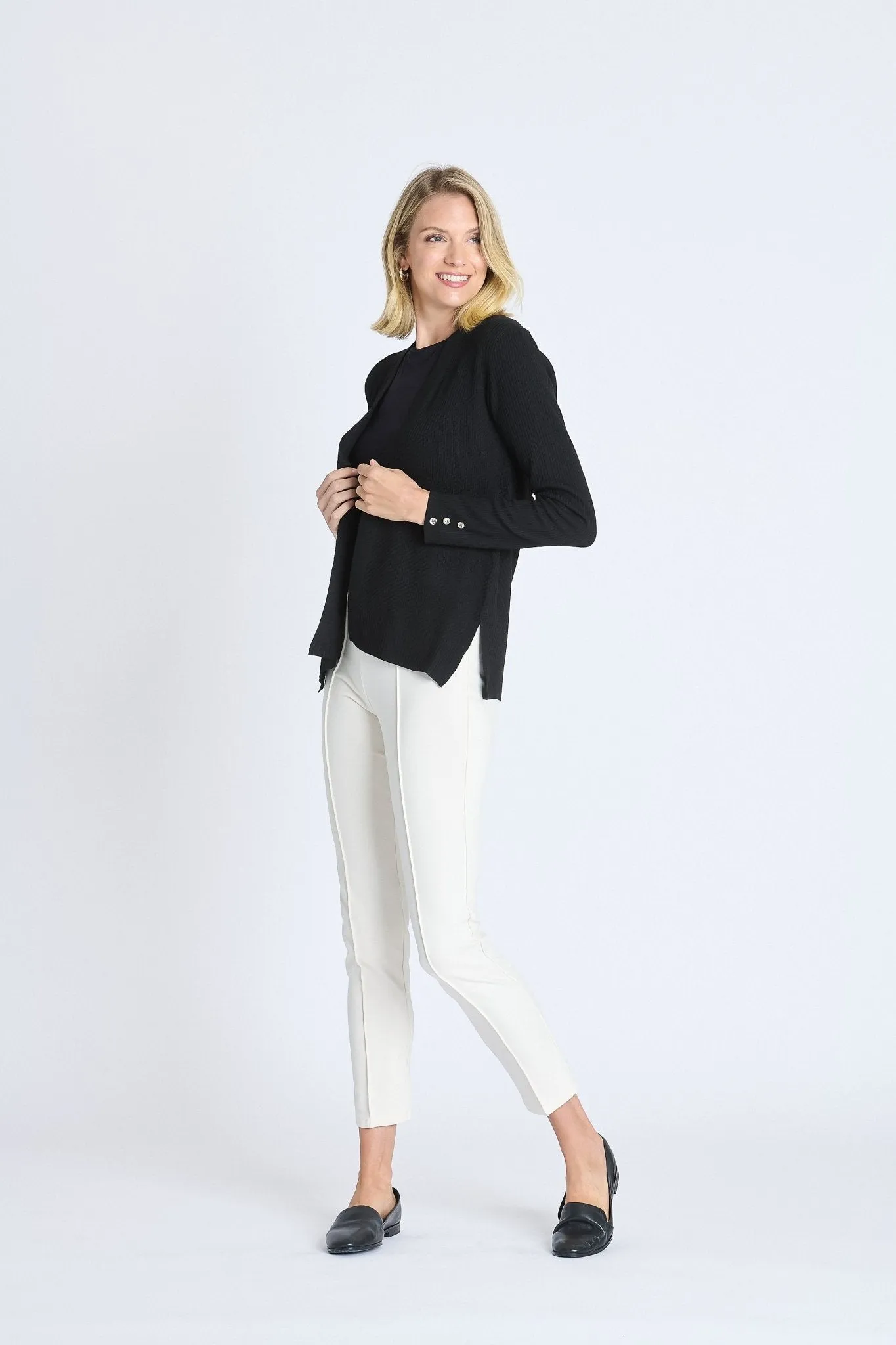 Rib Stitch Open Cardigan Sweater, Black