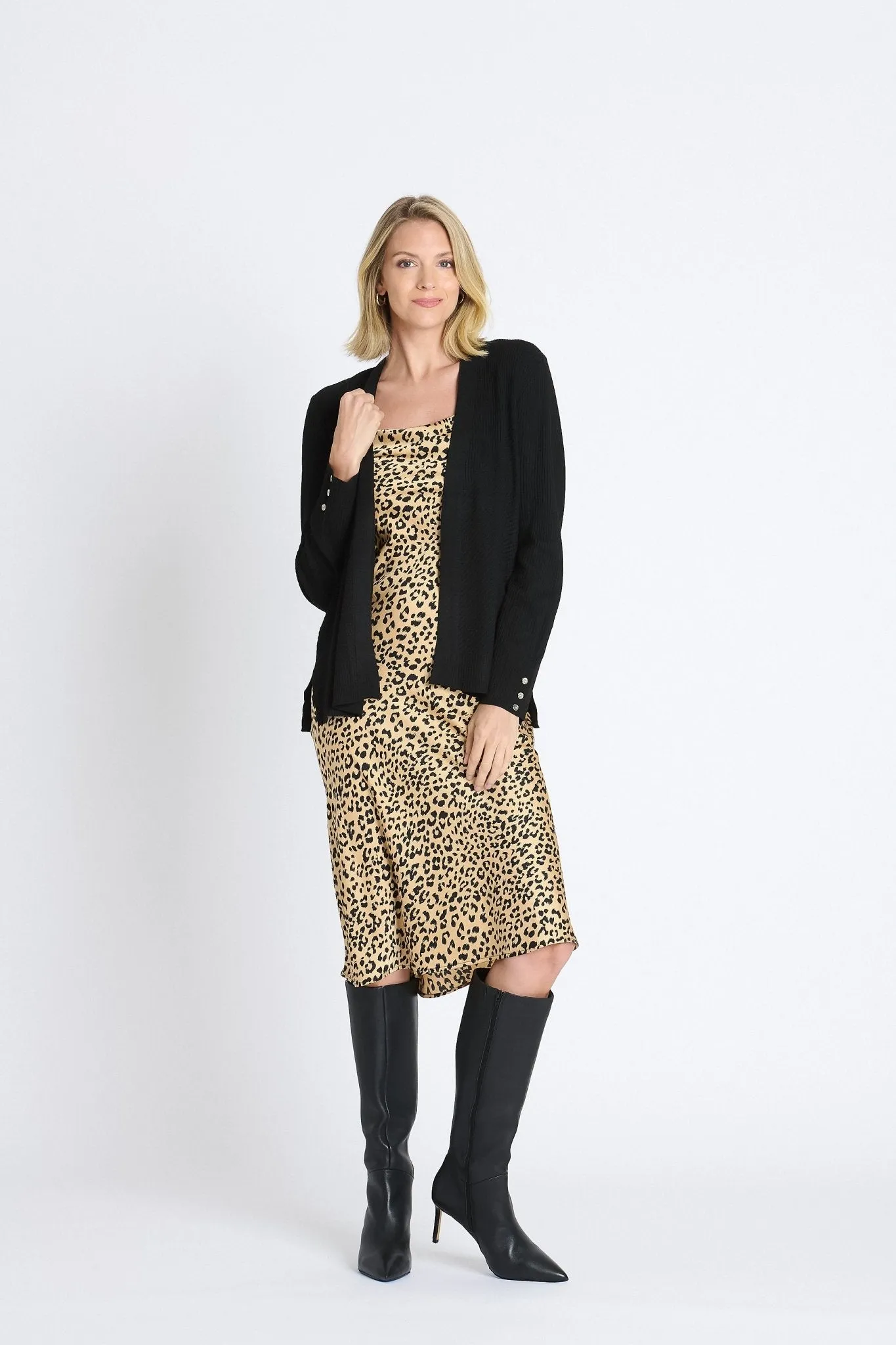 Rib Stitch Open Cardigan Sweater, Black