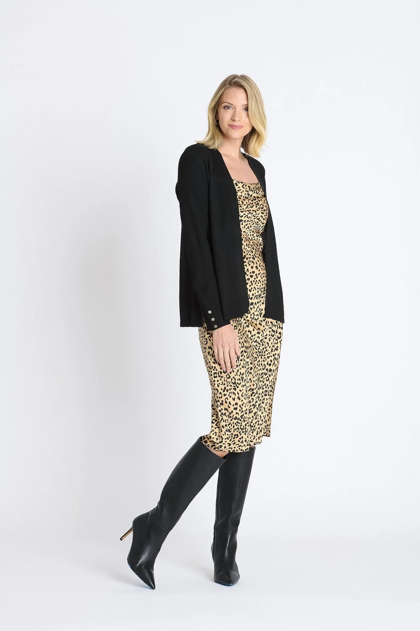 Rib Stitch Open Cardigan Sweater, Black