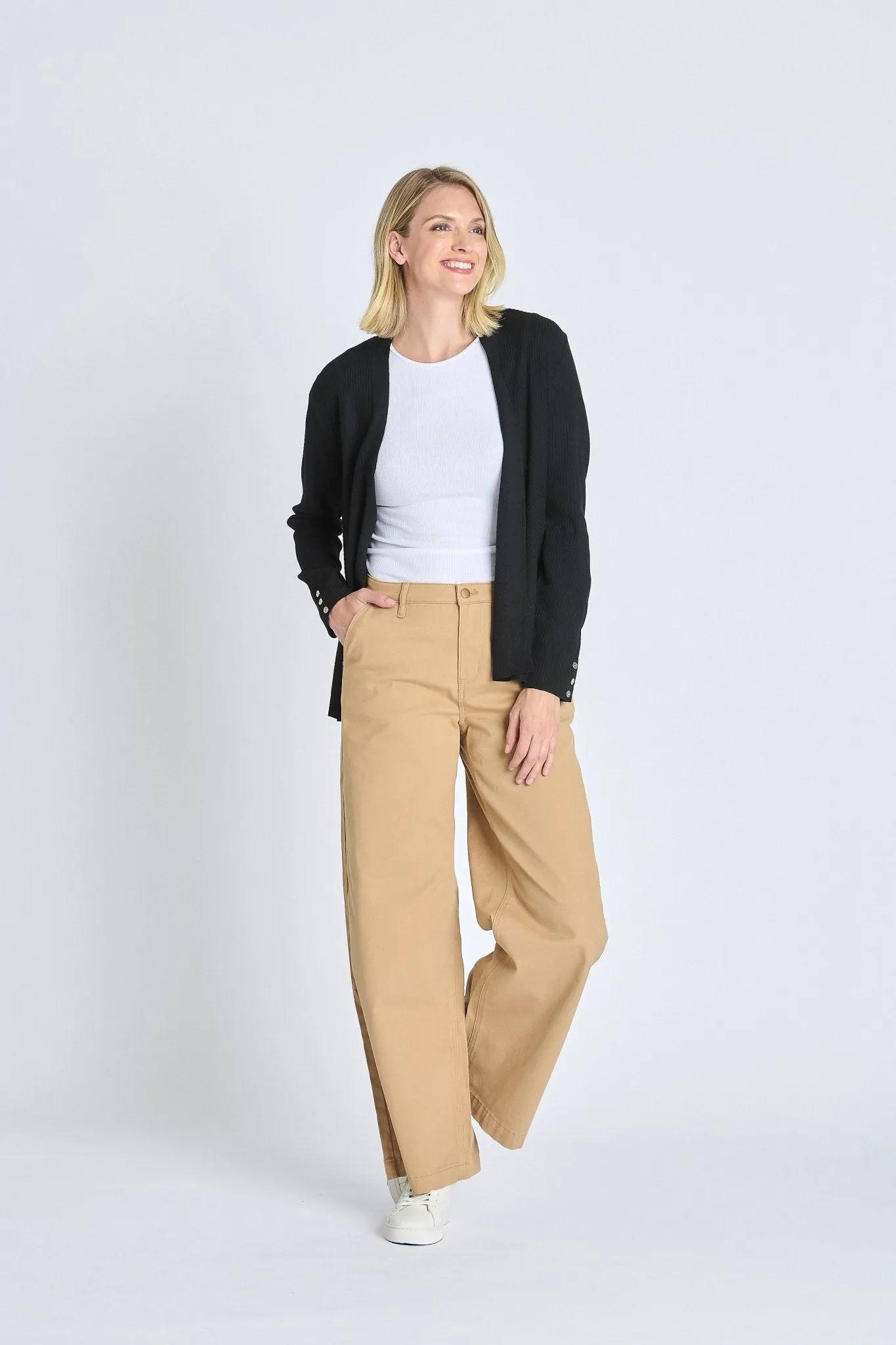 Rib Stitch Open Cardigan Sweater, Black