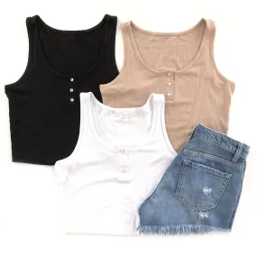 Ribbed Henley Crop Top | S-XL