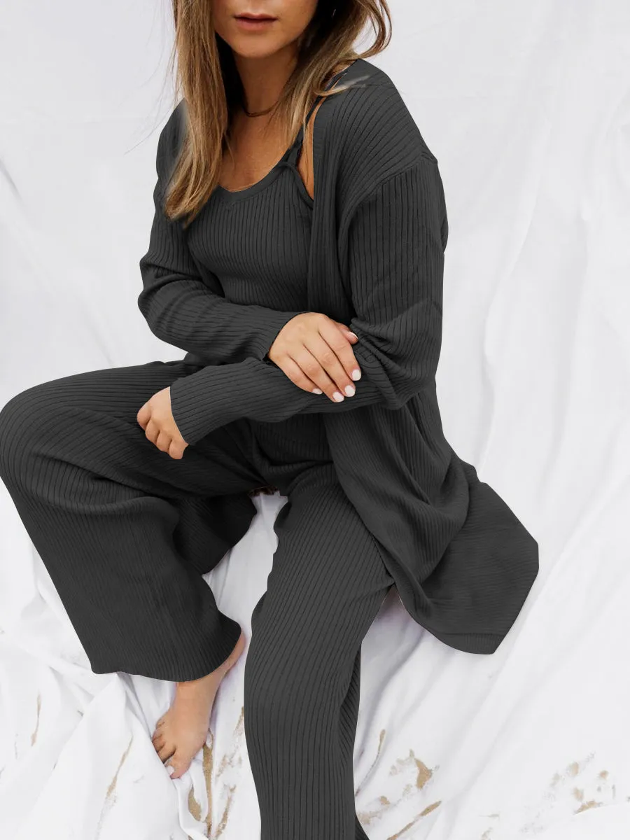 Ribbed Loungewear Co-Ord Three Piece Set