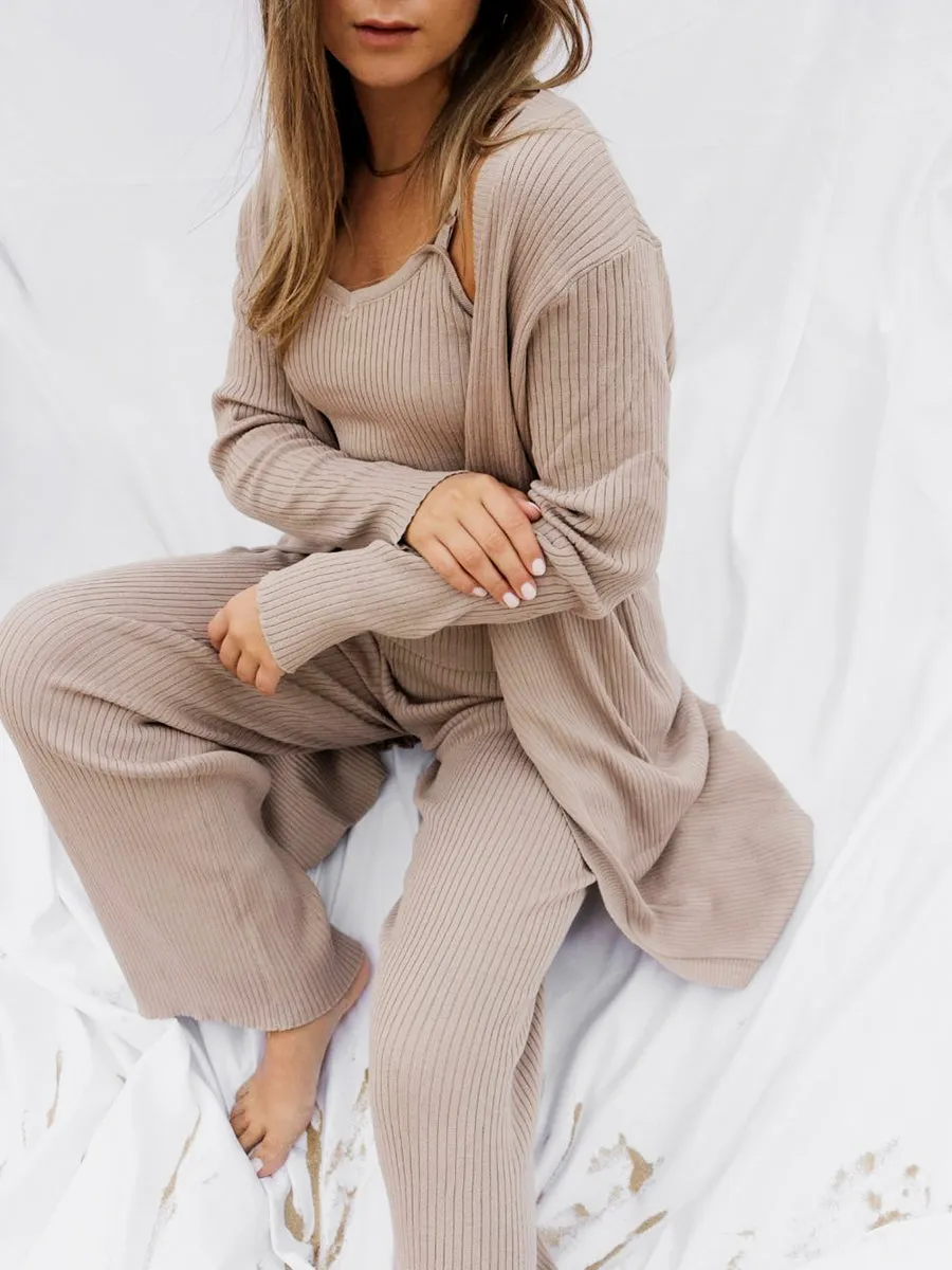 Ribbed Loungewear Co-Ord Three Piece Set
