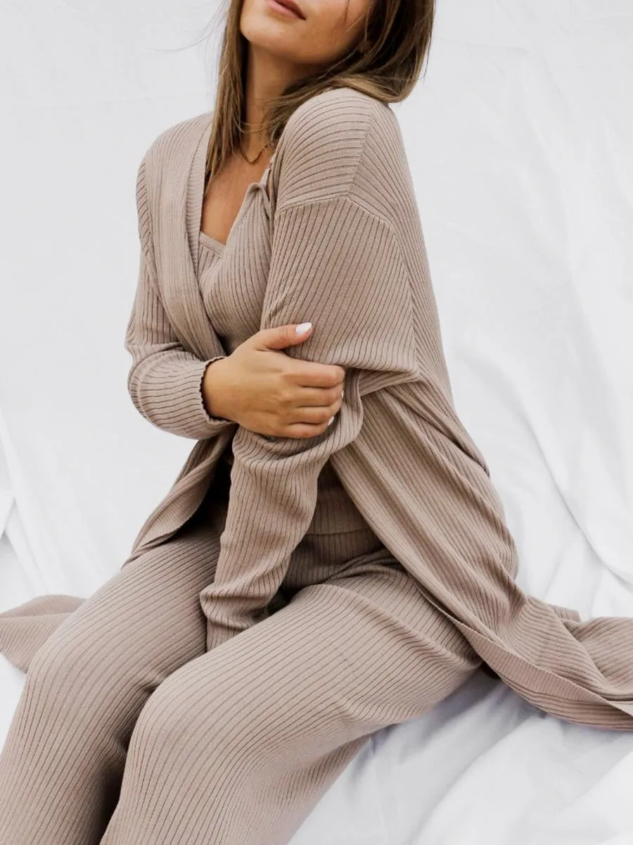Ribbed Loungewear Co-Ord Three Piece Set