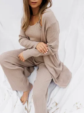 Ribbed Loungewear Co-Ord Three Piece Set