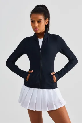 Ribbed Stand-Collar Full Zip Track Jacket