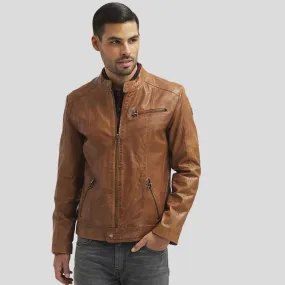 Ricardi Brown Leather Racer Jacket