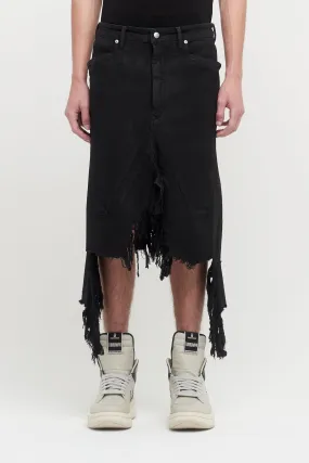 Rick Owens Slivered Mens Skirt in Black Shredded Denim