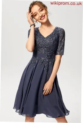 Riley A-Line Dress Sequins With Cocktail Cocktail Dresses Knee-Length Lace Chiffon V-neck