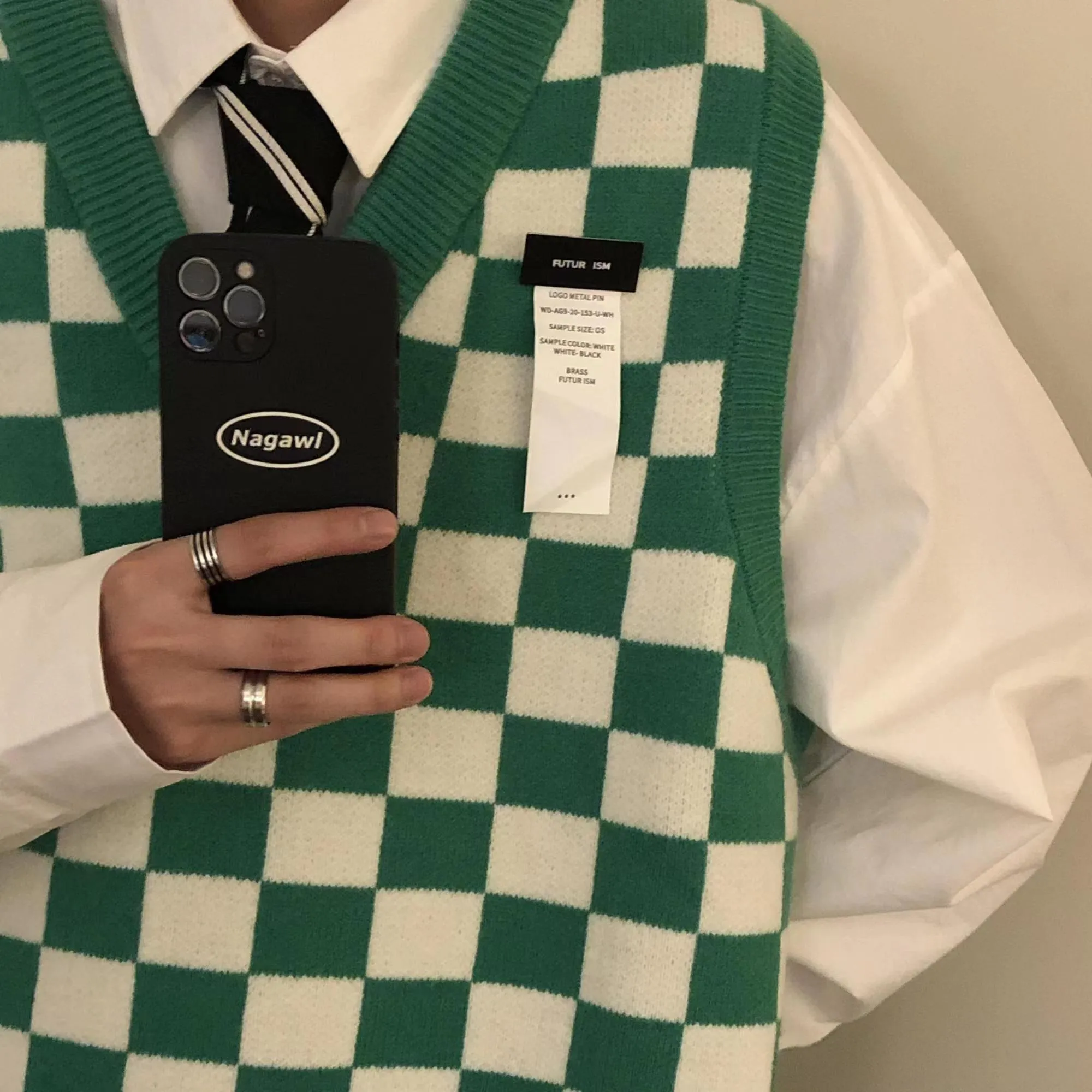 Riolio Men Knitted V Neck Japanese Vintage Loose Sleeveless Plaid Vests Chic Pullovers Chaleco Hombre Blue Checkerboard Sweater Vest