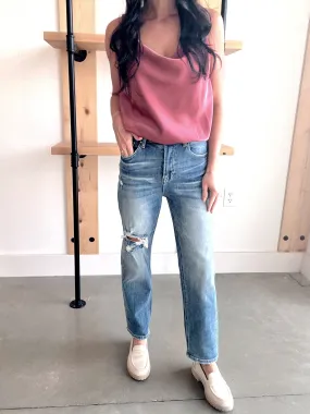 Risen High Rise Distressed Straight Jeans - Medium