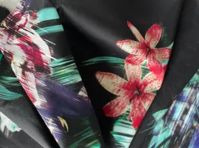 Roberto Cavalli Painterly Tropical Blooms Semi-Sheer Cotton Voile (Made in Italy)