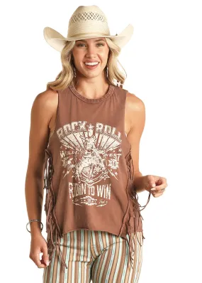 Rock & Roll Denim Ladies Graphic Tank w/ Fringe