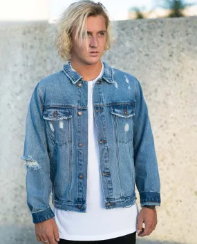 Rollas Distressed Stone Denim Jacket Indigo