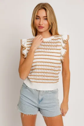 Ronda Ruffle Sleeve Stripe Knit Top