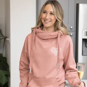 Rose Gold Leopard Heart Pink Cowl Neck Hoodie