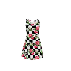 Rose on Checkered Skater Dress