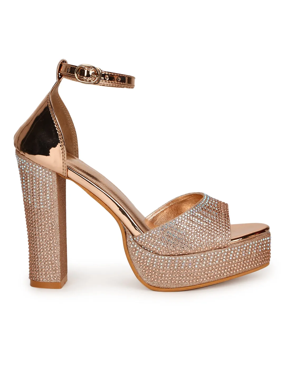 Rosegold Patent Glitter High Block Heel Sandals (TC-SLC-S8-RGLD)