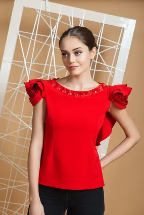 Rosette top with ruffle