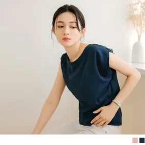 ROUND NECK SLEEVELESS CHIFFON TANK TOPS