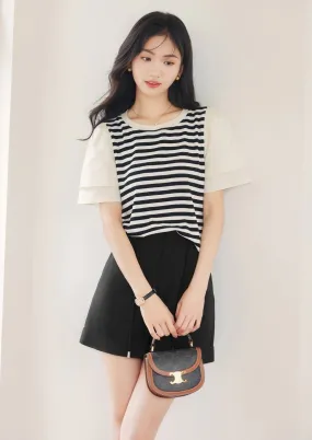 ROUND NECK STRIPED STITCHING T-SHIRT