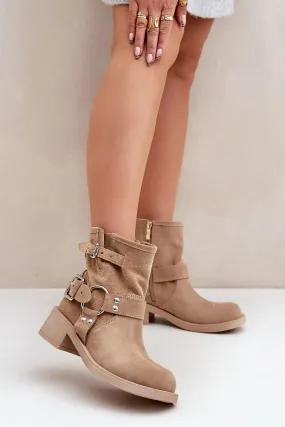 Rounded nose striking stripes natural leather boots