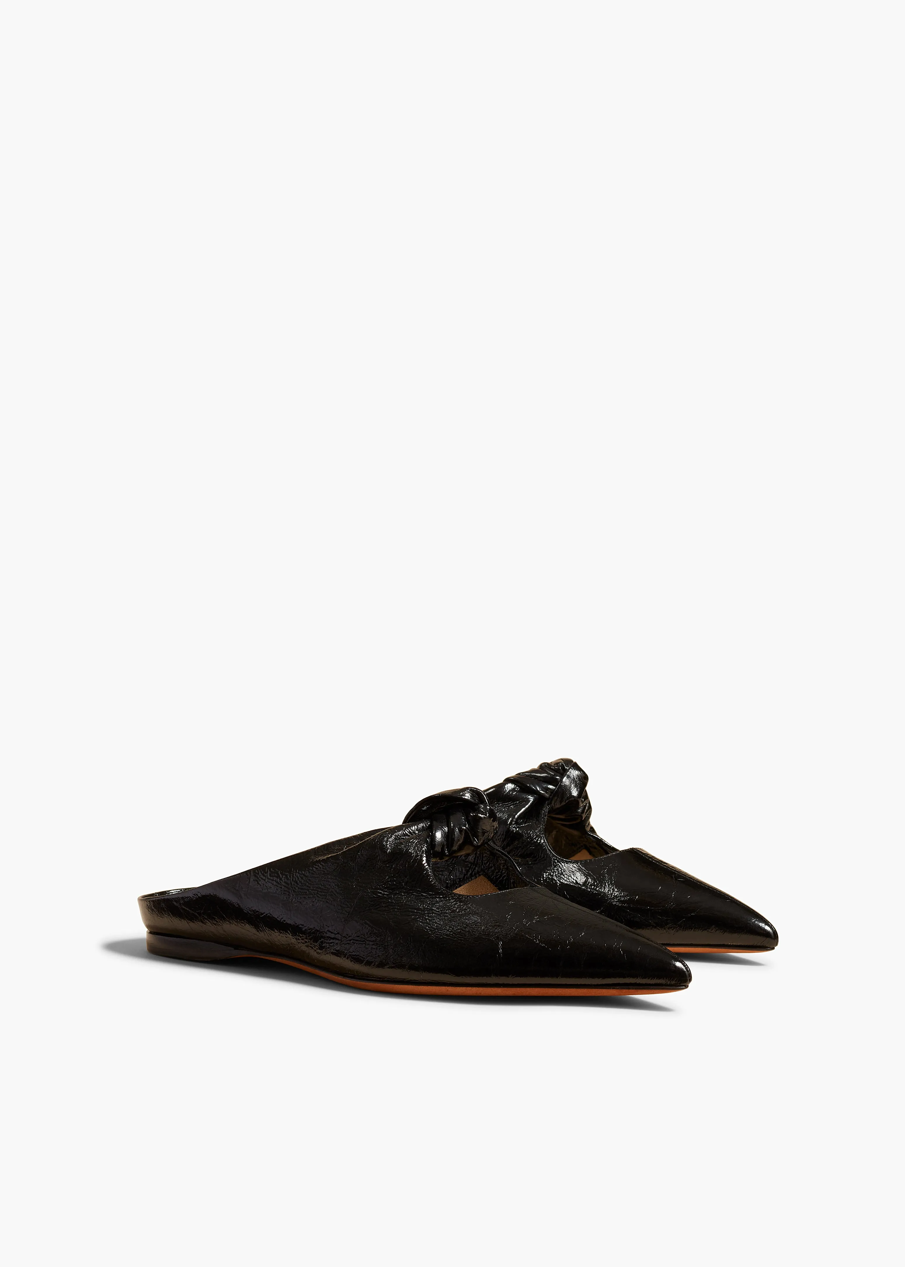 Rowan Flat Mule in Black Crinkled Leather