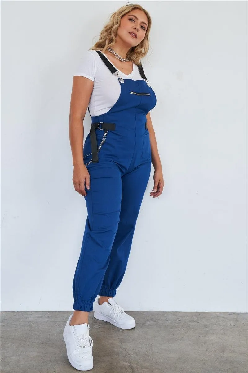 Royal Blue Zip Pocket Hardware Chained Cargo Overalls