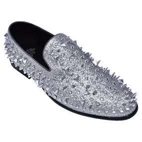 Royal men's spikes silver metallic shoes slip-on smokers tuxedo luxury loafers