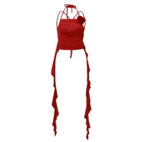 Ruched Red Halter Top with Side Draping