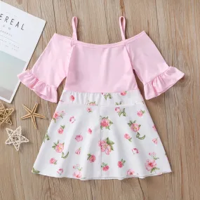 Ruffle Sleeved Flower Patchwork Girls Slip Dress