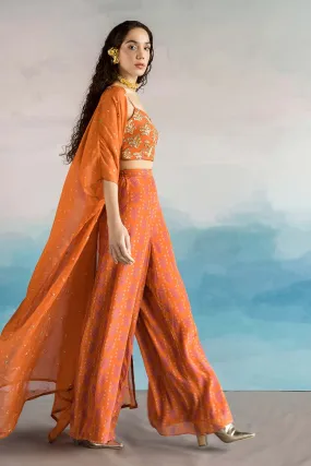 Rust Floral Print Shrug And Palazzo Set