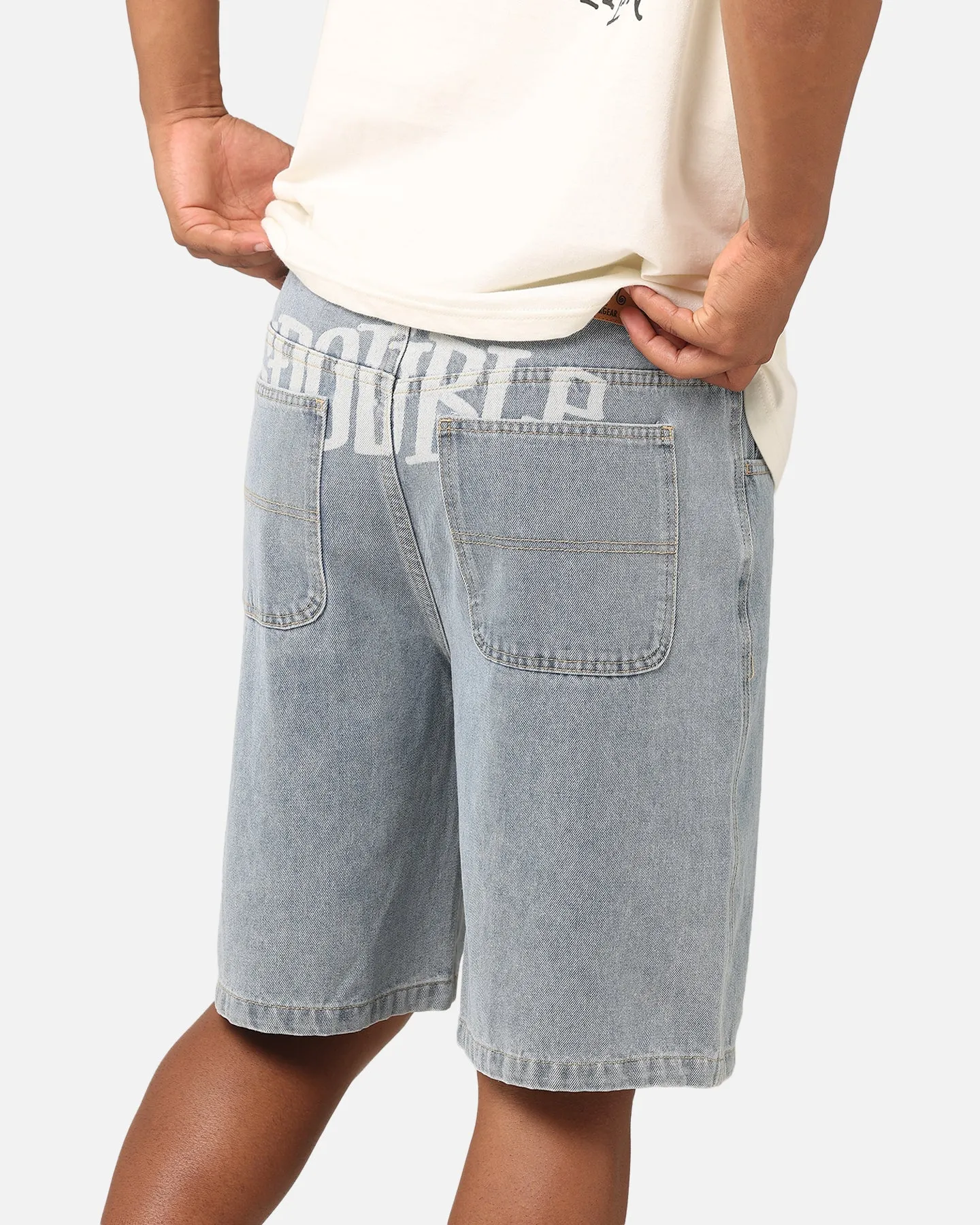 S Double Print Denim Standard Shorts Light Blue