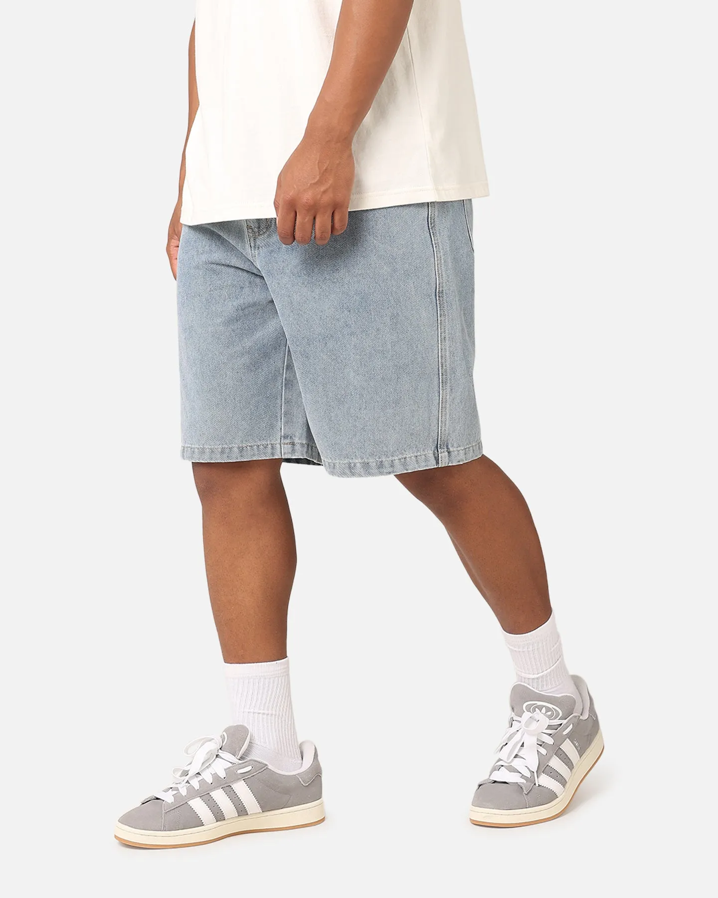 S Double Print Denim Standard Shorts Light Blue