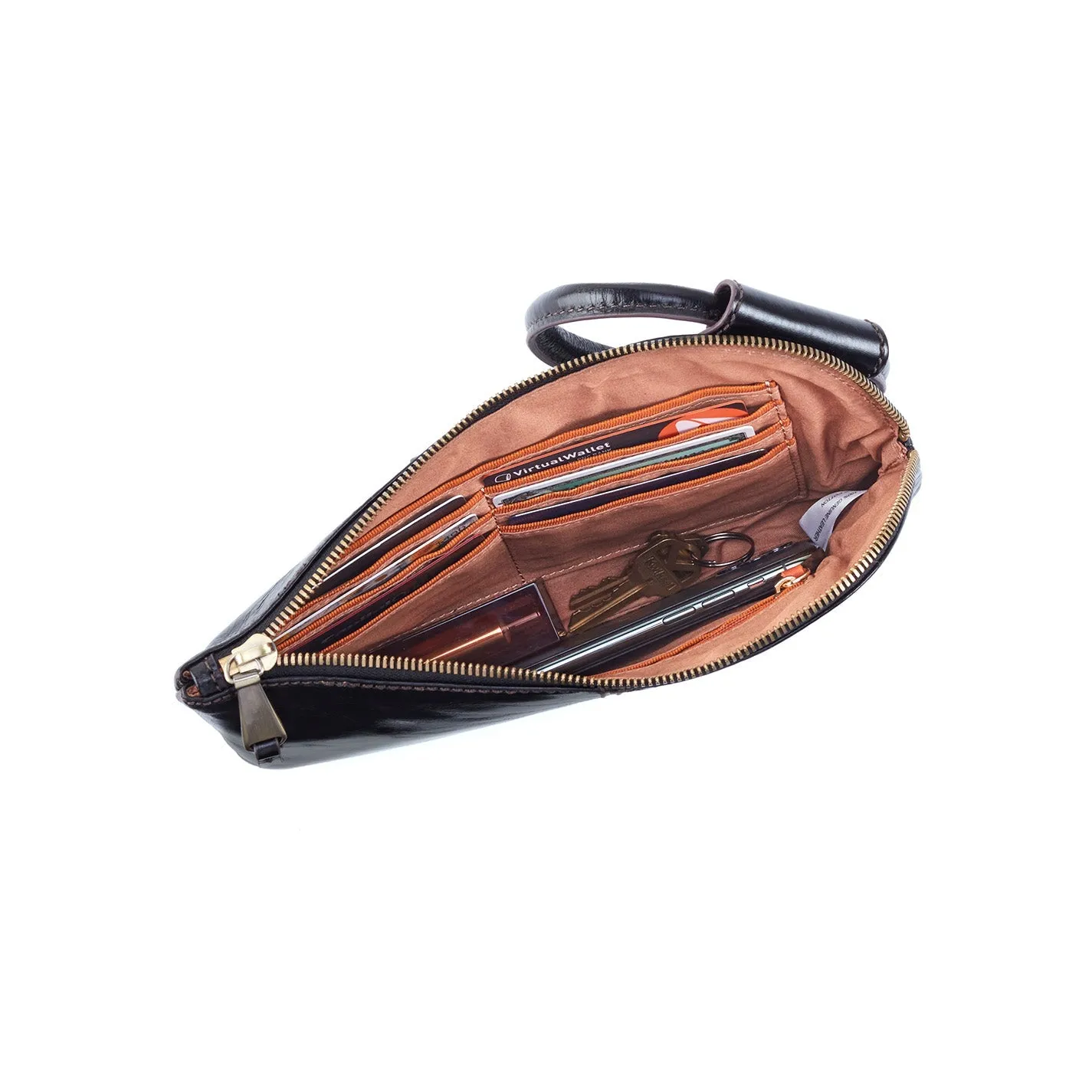 Sable Wristlet In Polished Leather - Black