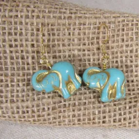 Safari Elephant Turquoise & Gold Earrings