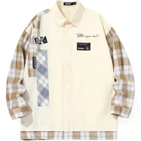 Safari Style Color Block Patchwork Plaid Shirt